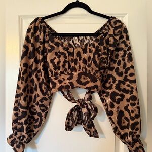 Leopard Print Elastic Crop Top Tie Back Women’s Size Small